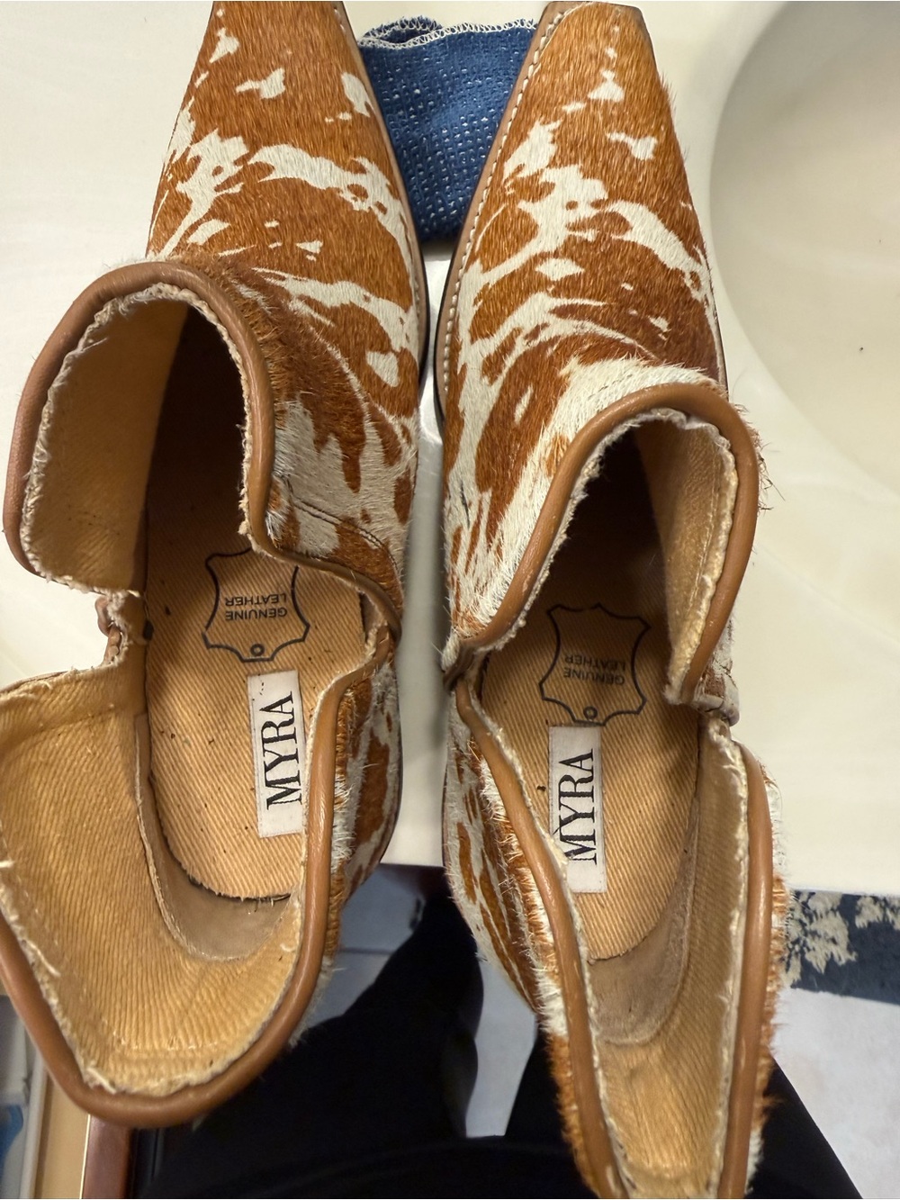 Myra Bag Brown & White Cowhide Pointed Ankle Booties - Picture 9 of 11